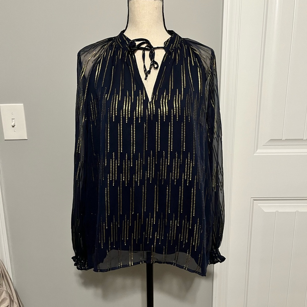 Crown & Ivy Navy and Gold Women's  Blouse